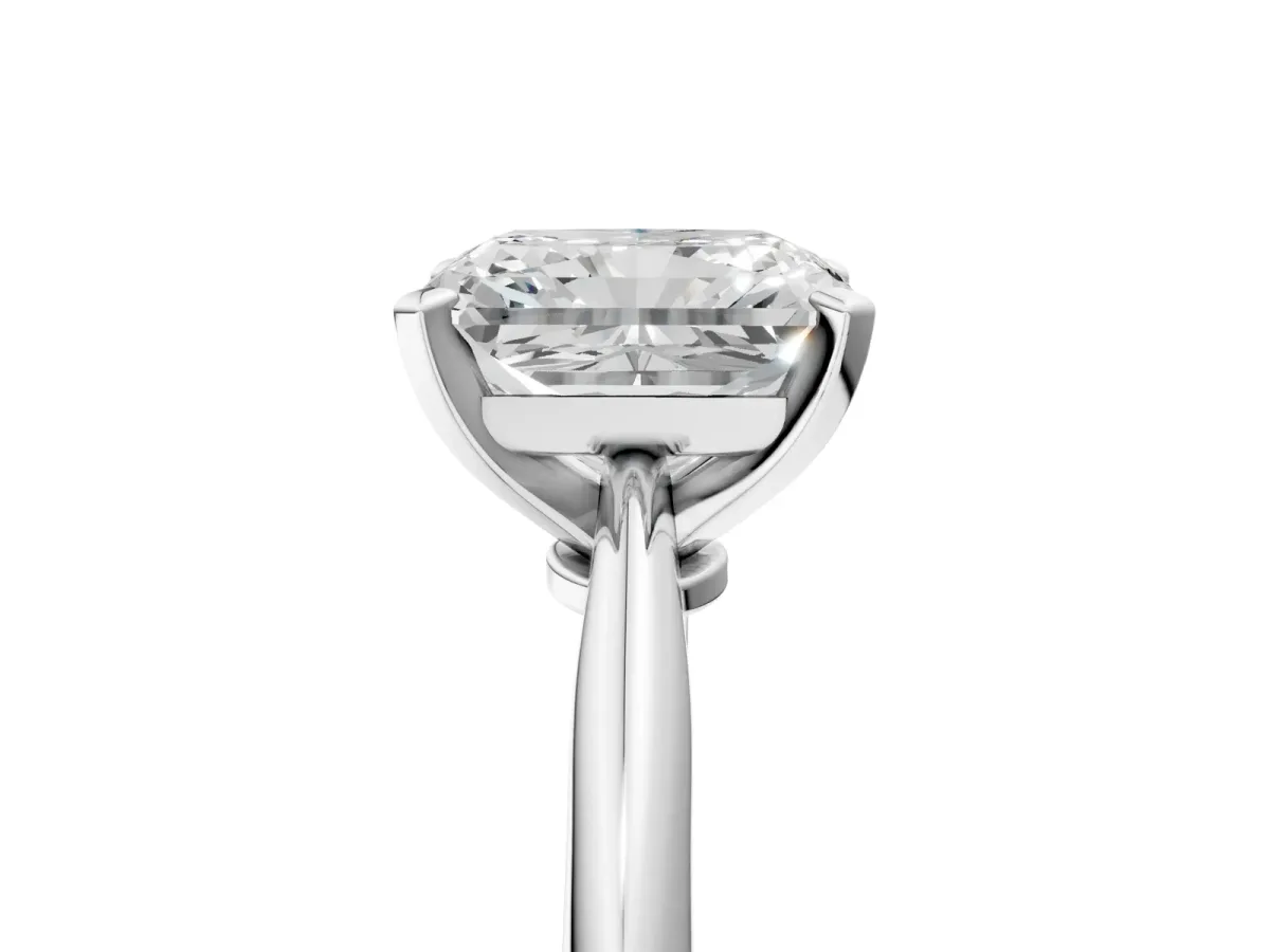 Radiant Cut Diamond Solitaire Engagement Ring with Classic Band and Four-Prong Setting Platinum