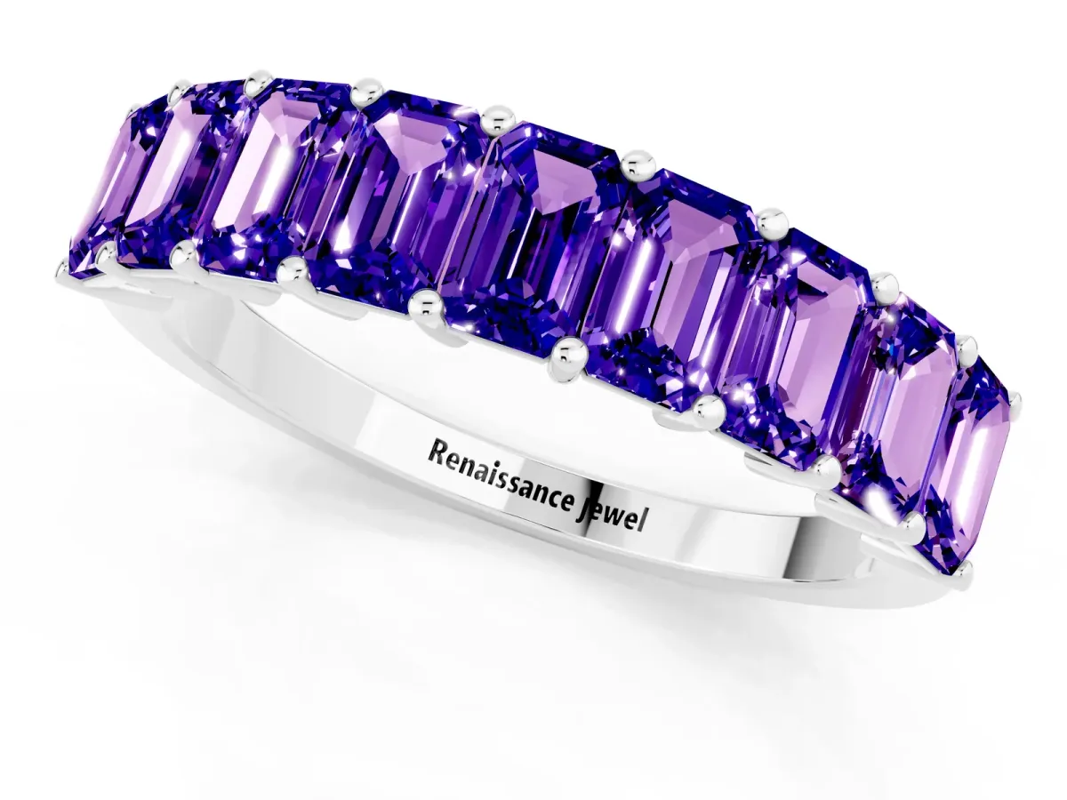 Emerald Cut Tanzanite Prong-Set Eternity Band Platinum