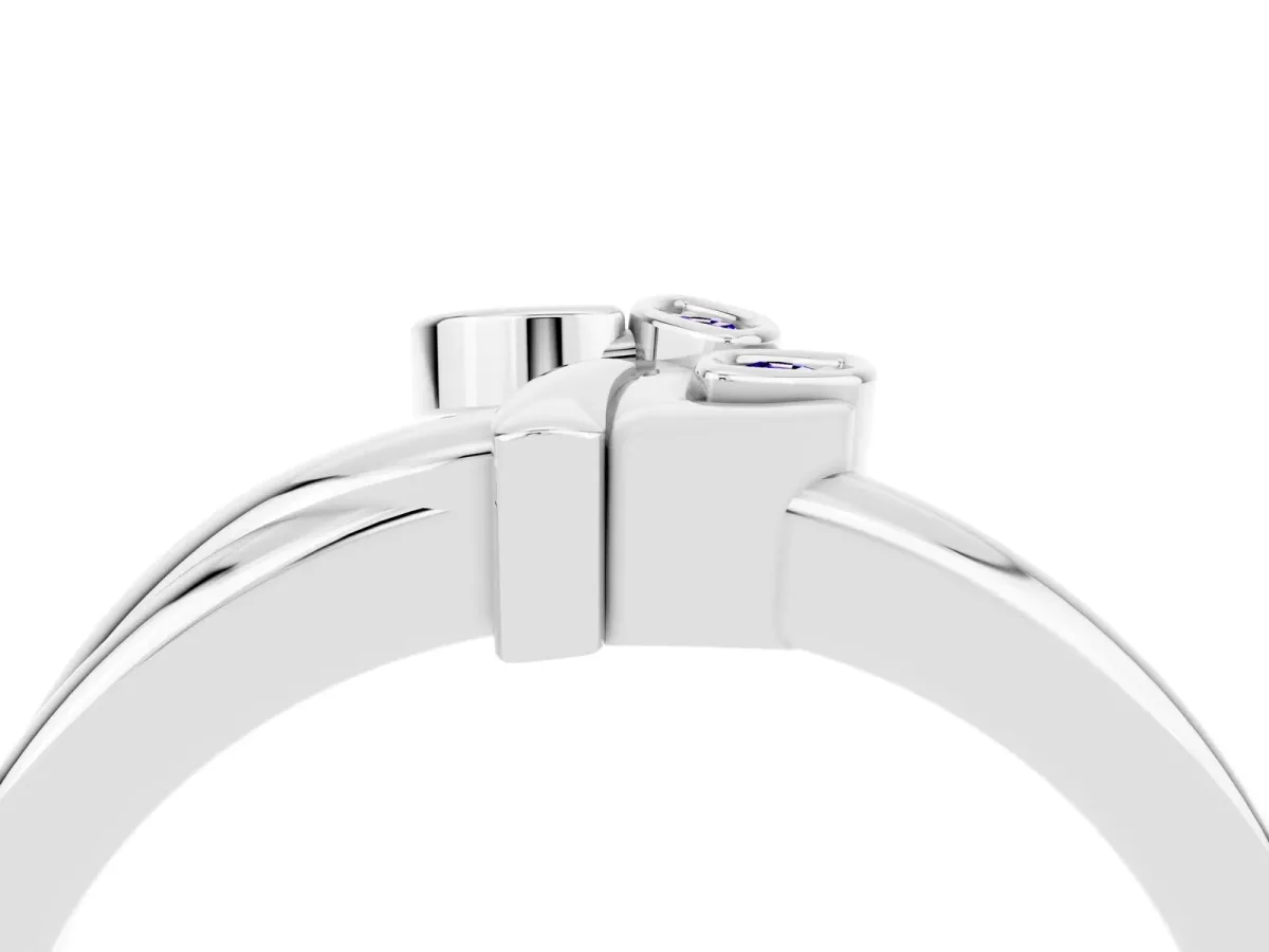 Three-Stone Round Tanzanite Leaf Bypass Ring with Bezel Setting White gold