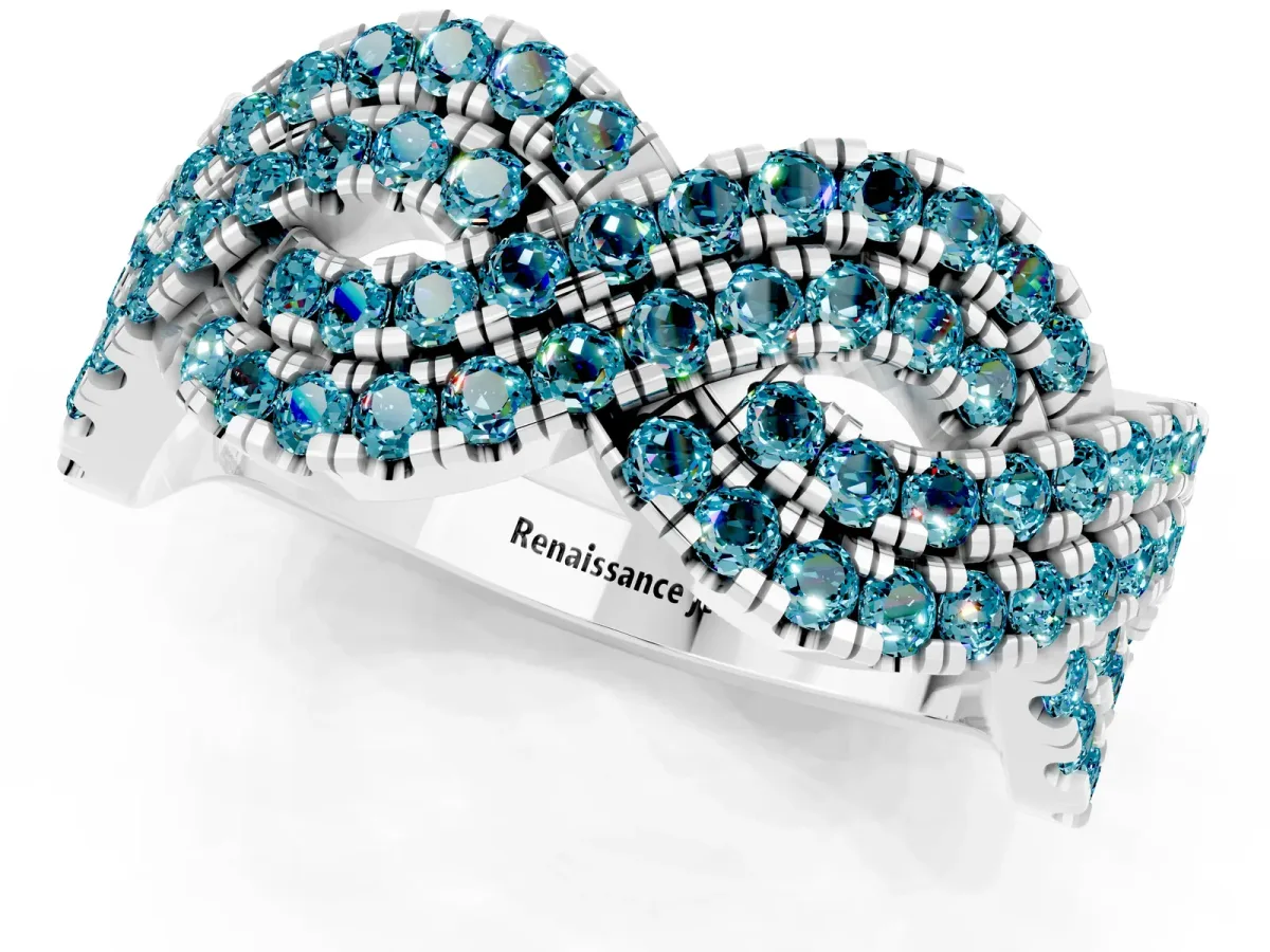 Pavé Round Blue Topaz Infinity Twist Band with Shared Prong Setting Silver