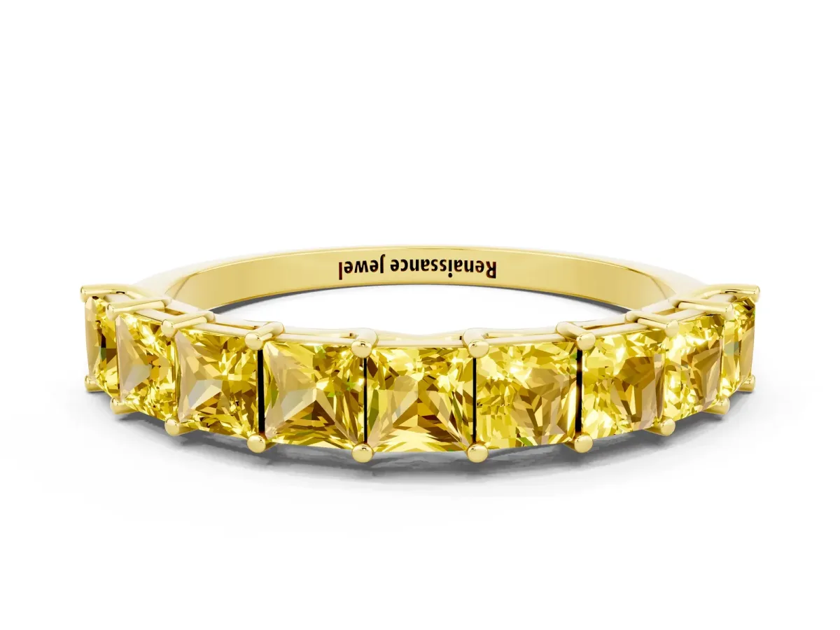 Princess Cut Yellow Sapphire Channel-Set Eternity Band with Prong Setting Yellow gold