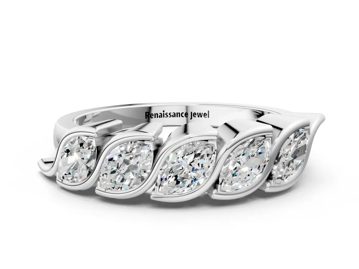 Marquise Diamond Wave Band with Channel Setting Silver