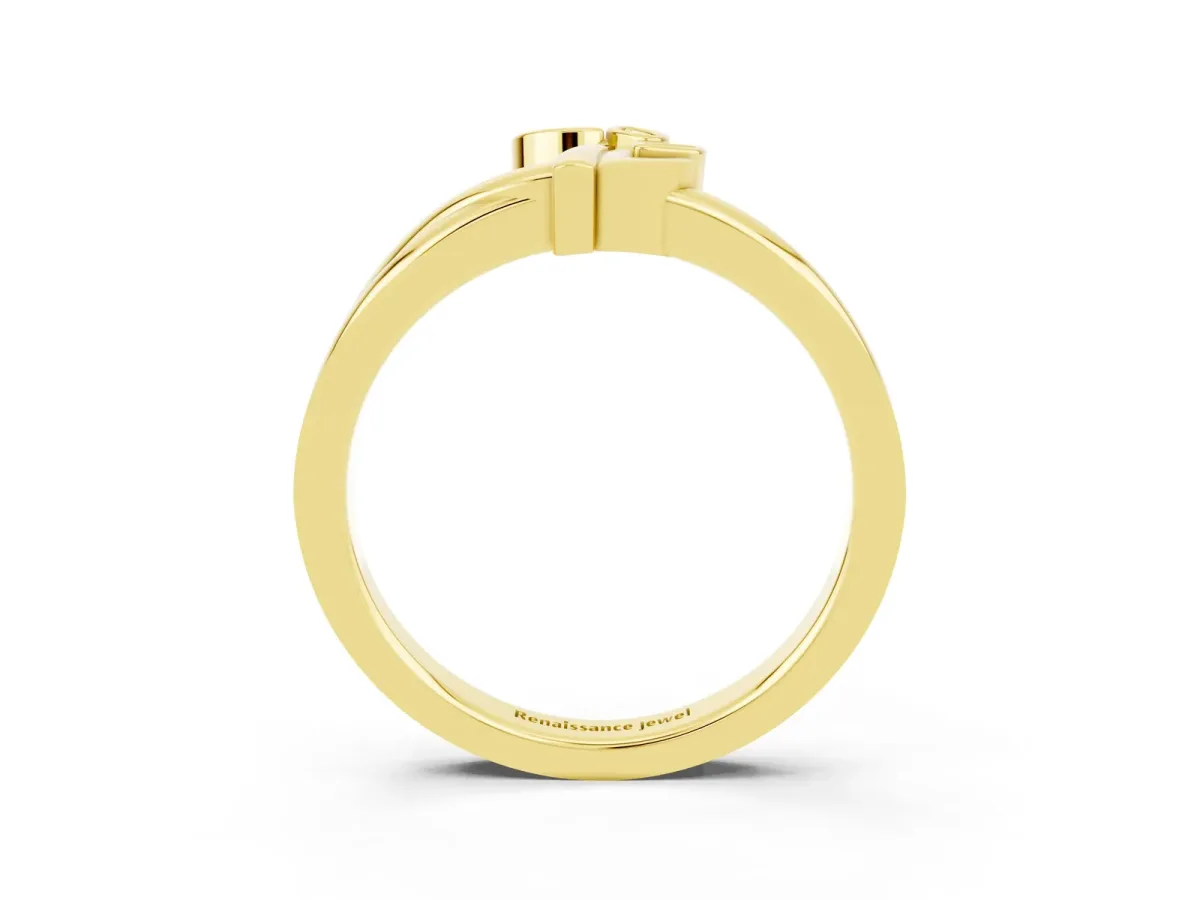 Three-Stone Round Citrine Leaf Bypass Ring with Bezel Setting Yellow gold