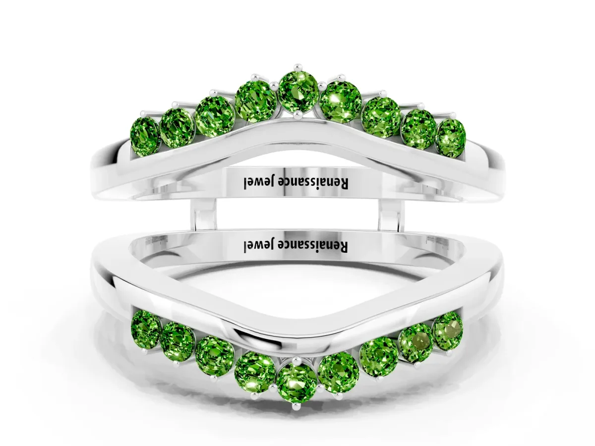 Round Peridot Chevron Contour Band with Prong Setting White gold