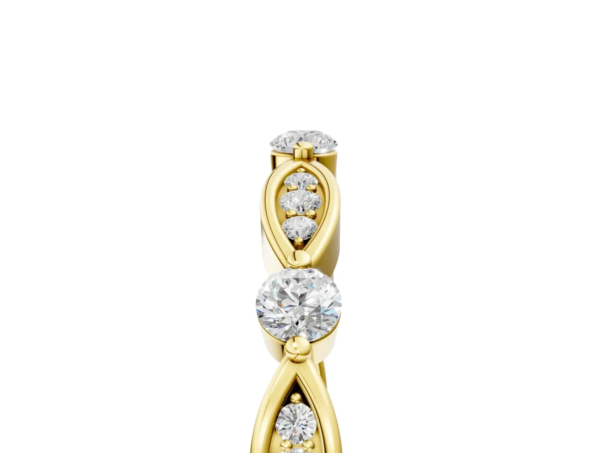 Marquise and Round Diamond Milgrain Band with Bezel Setting Yellow gold