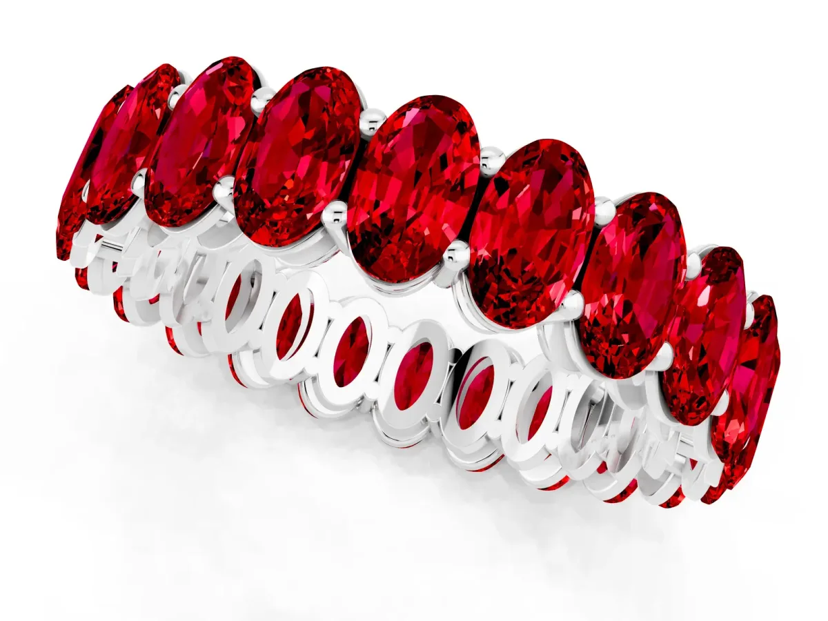 Oval Cut Ruby Eternity Band with Shared Prong Setting White gold