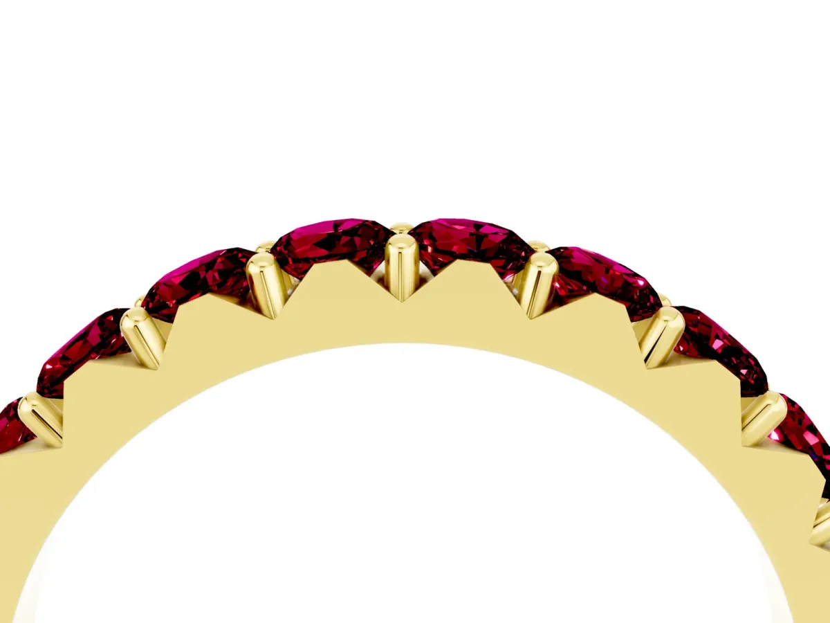 Round Garnet Half Eternity Band with Classic Prong Setting Yellow gold