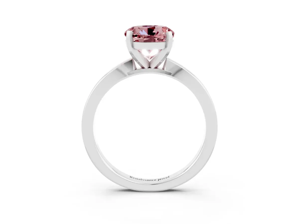 Round Cut Morganite Solitaire Engagement Ring with Classic Band and Four-Prong Setting White gold