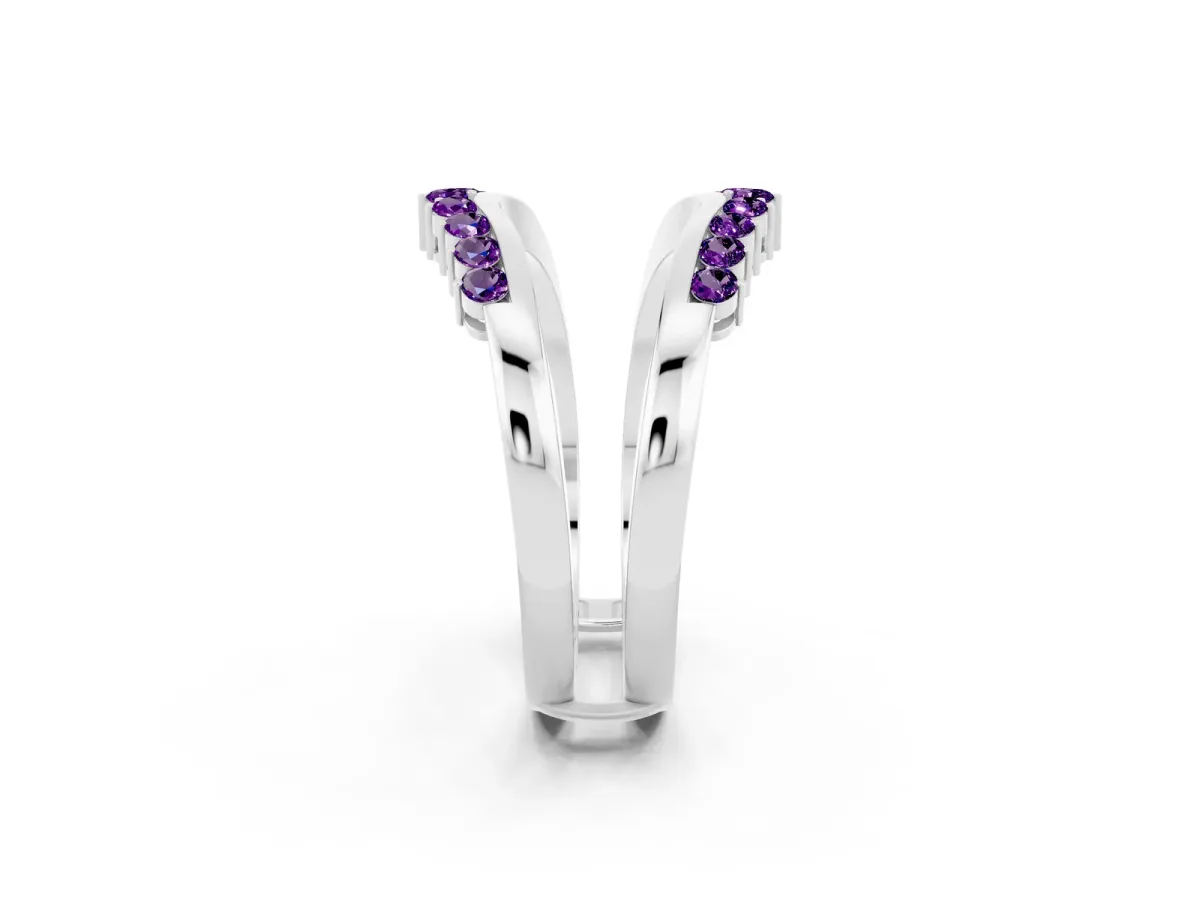 Round Amethyst Chevron Contour Band with Prong Setting Silver