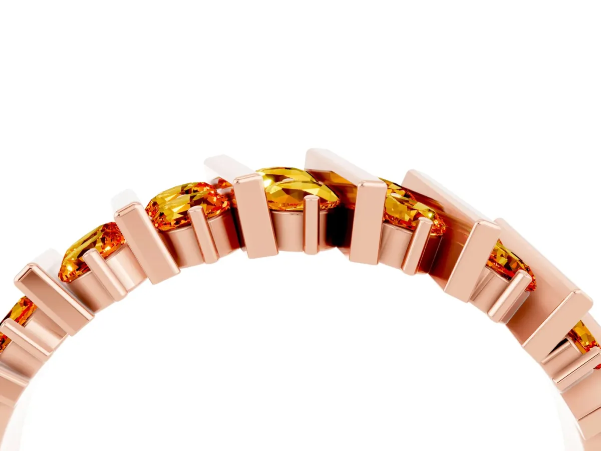 Channel Set Round Citrine Anniversary Band with Vertical Prongs Rose gold