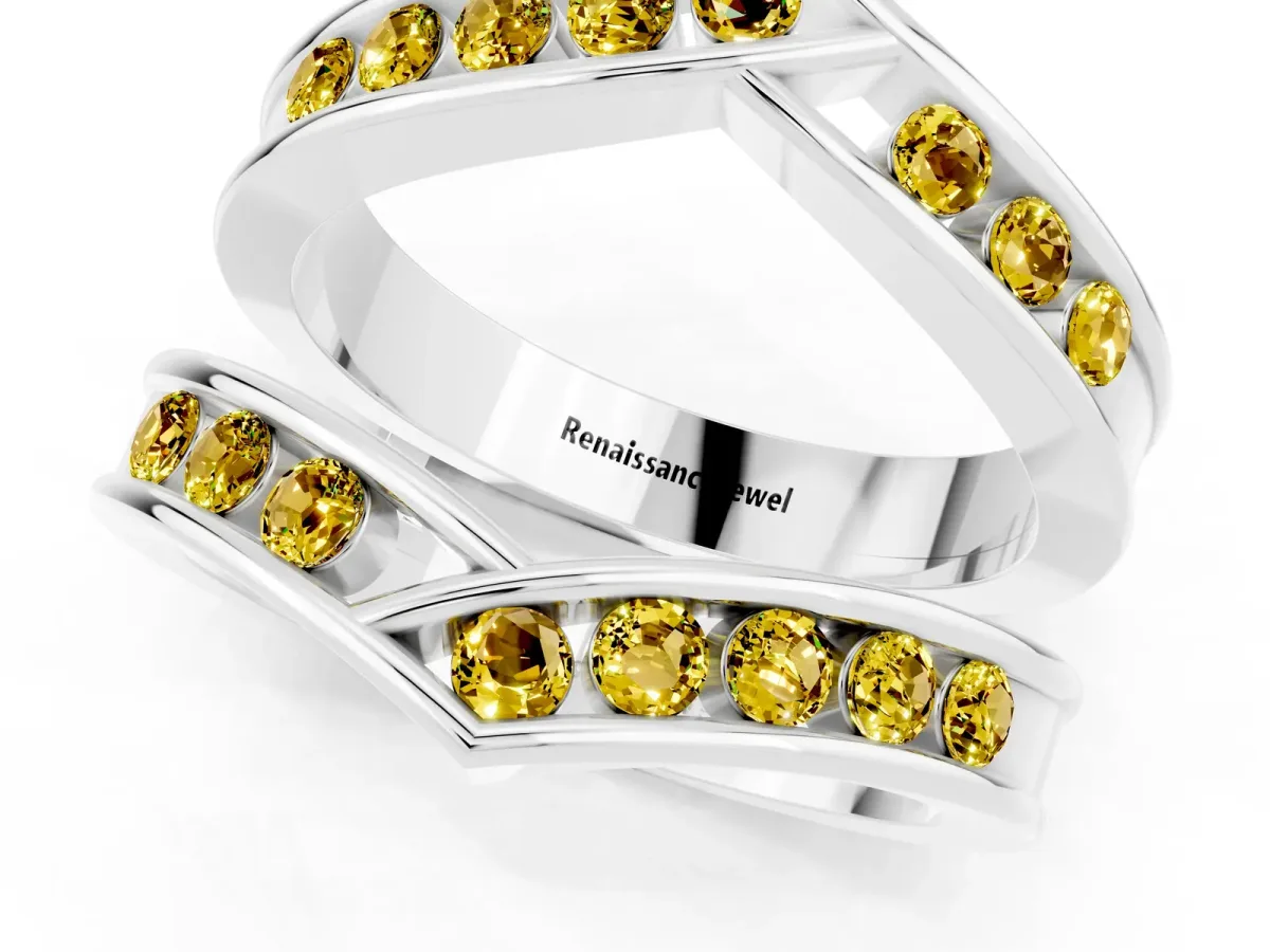 Round Yellow Sapphire Channel-Set Chevron Band Platinum