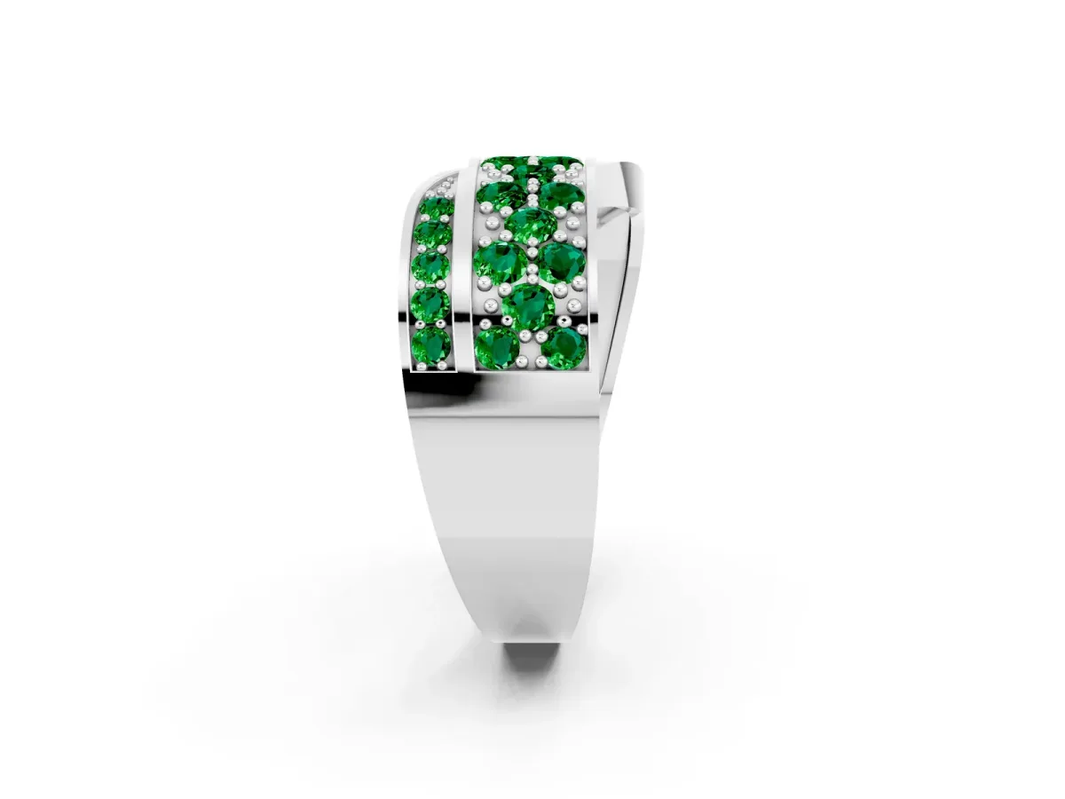 Pavé Round Emerald Crossover Band with Bead Prong Setting Platinum
