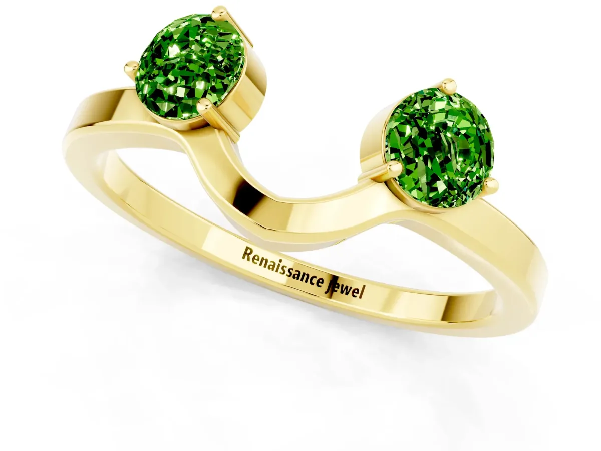 Dual Round Peridot Open Band Ring with Prong Setting Yellow gold