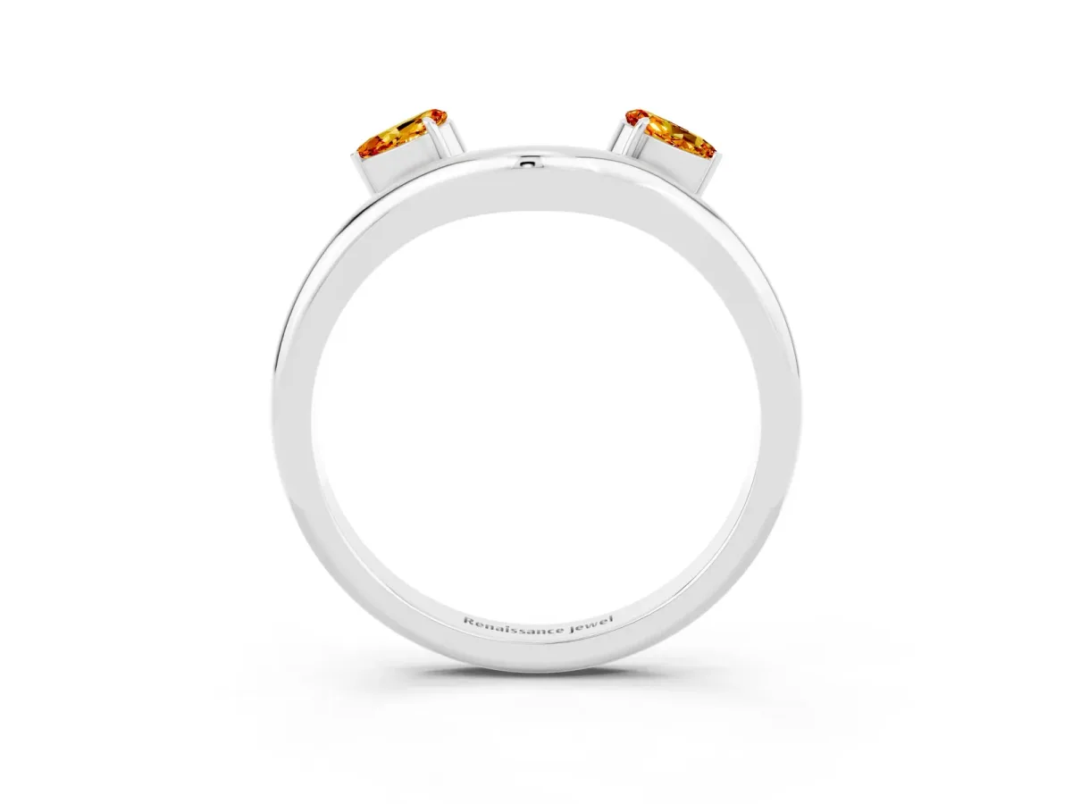 Pear Cut Citrine Two-Stone Open Band Ring with Prong Setting Silver