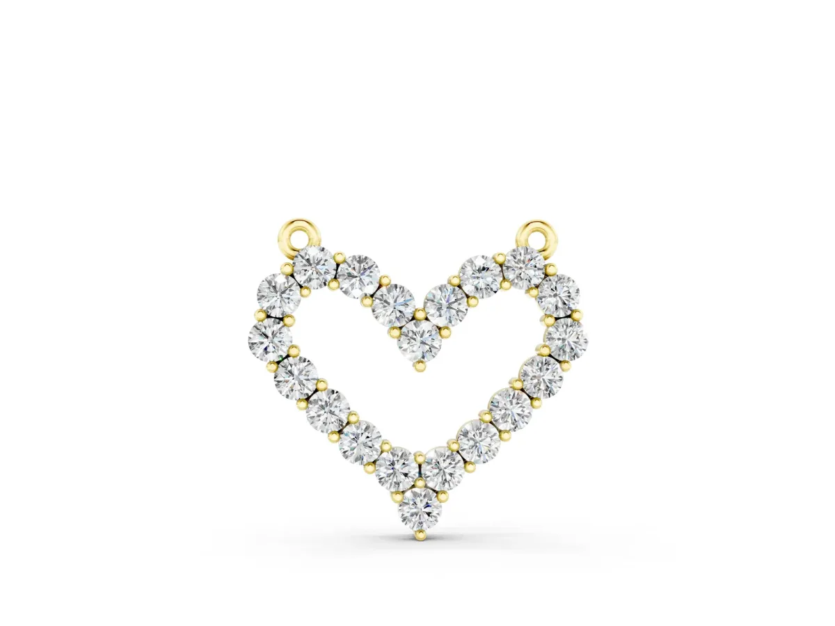 Prong-Set Round Diamond Heart Pendant Yellow gold