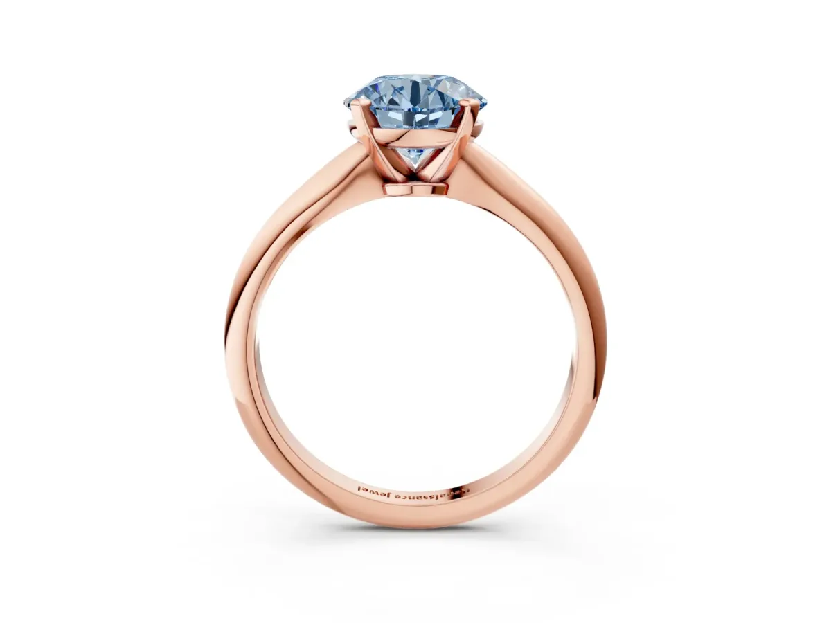 Fancy Blue Round Cut Diamond Solitaire Engagement Ring with Classic Band and Four-Prong Setting Rose gold