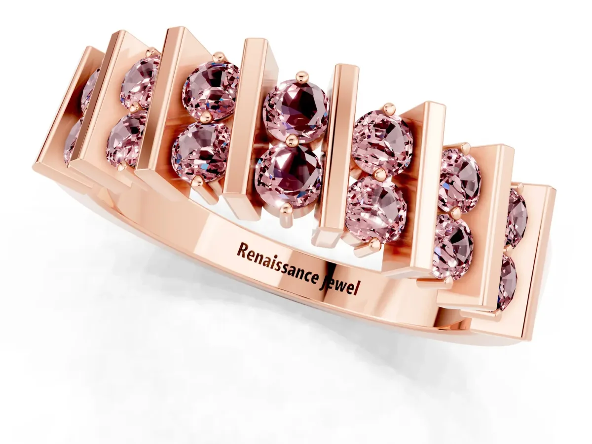 Channel Set Round Morganite Anniversary Band with Vertical Prongs Rose gold