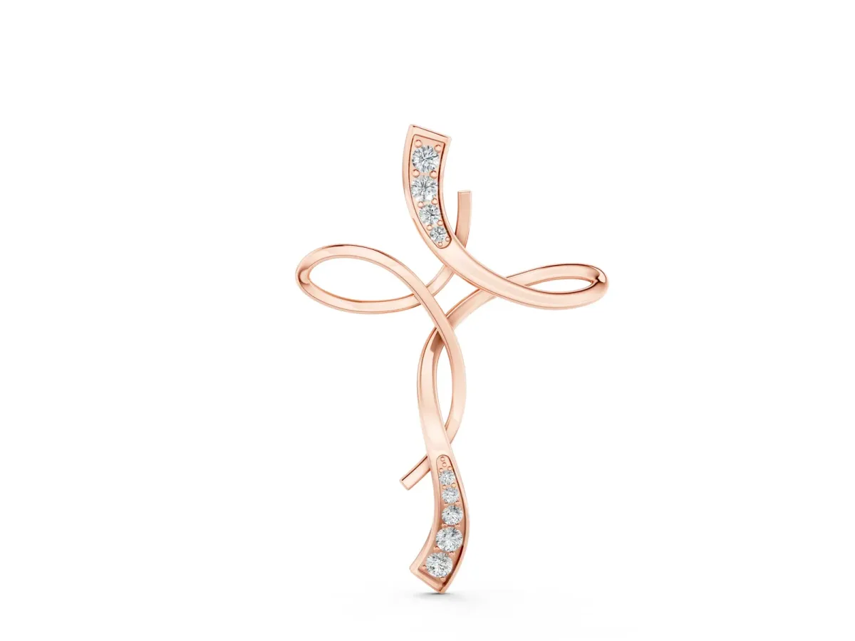 Pavé Round Diamond Twist Cross Pendant Rose gold