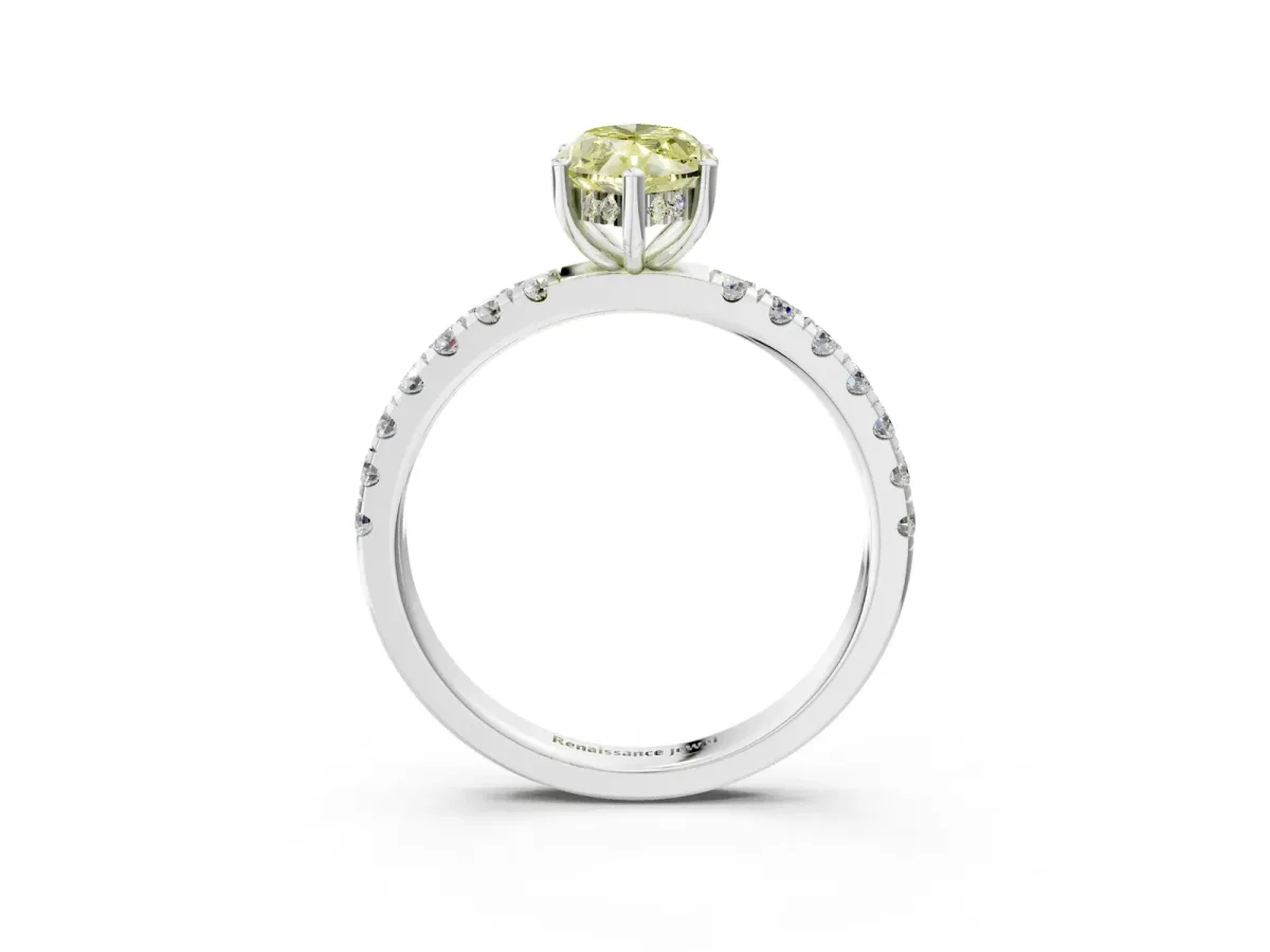 Fancy Yellow Marquise Cut Diamond Pave Band Solitaire Ring with Round and Prong Setting Silver