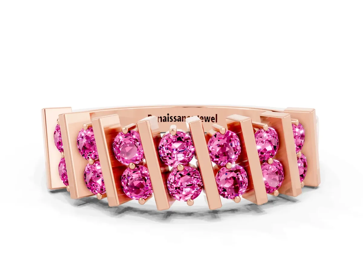 Channel Set Round Pink Sapphire Anniversary Band with Vertical Prongs Rose gold