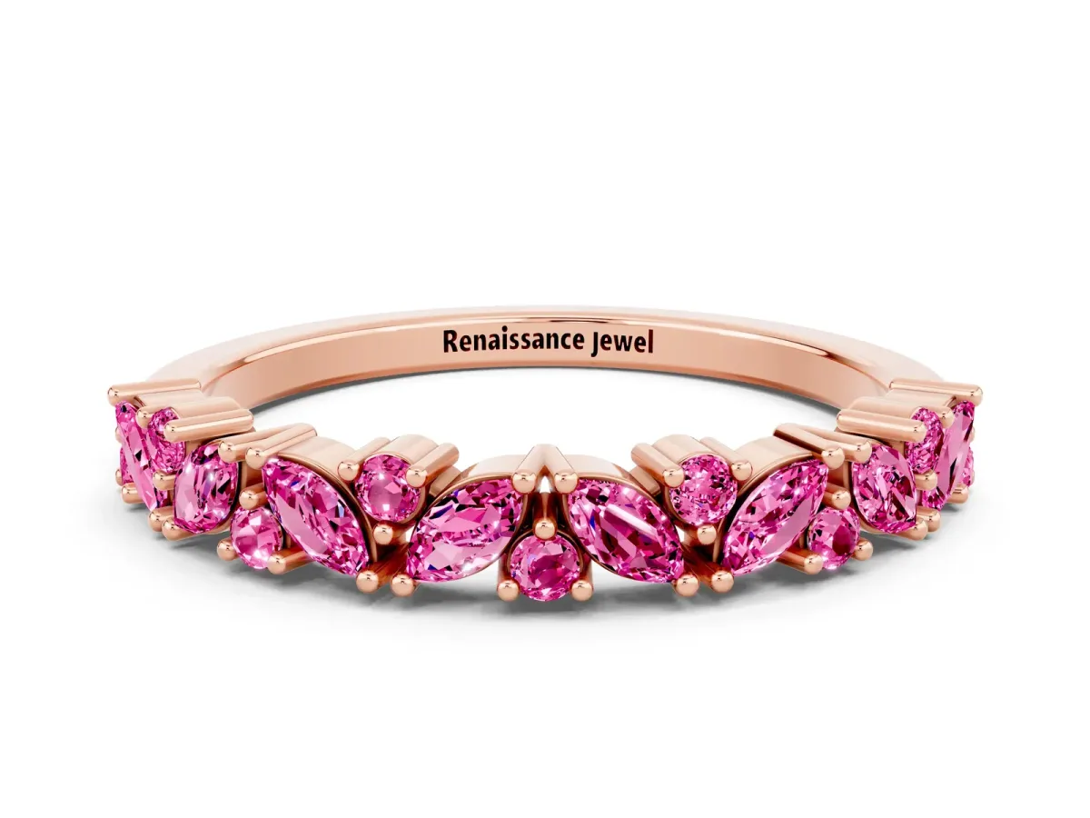 Marquise and Round Pink Sapphire Vine Eternity Band with Prong Setting Rose gold