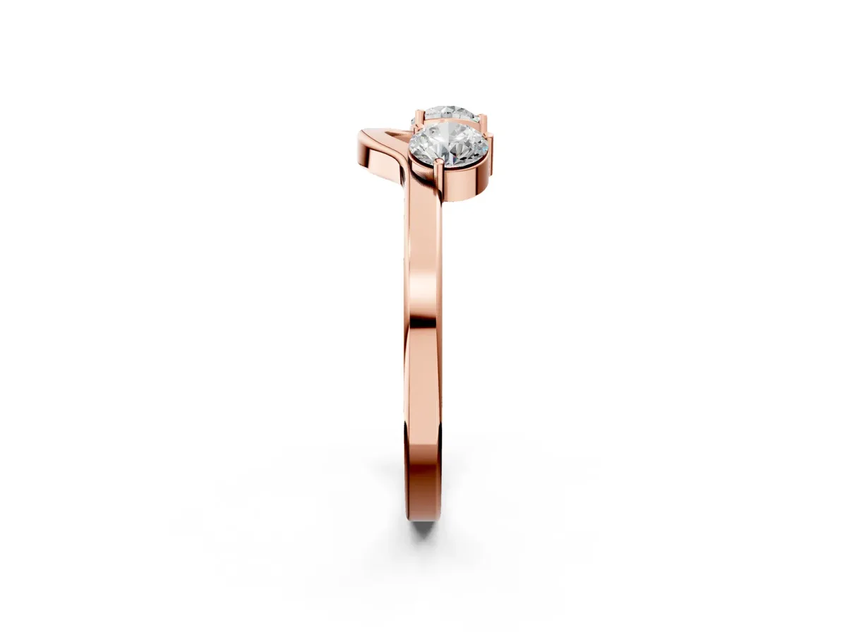 Dual Round Diamond Open Band Ring with Prong Setting Rose gold