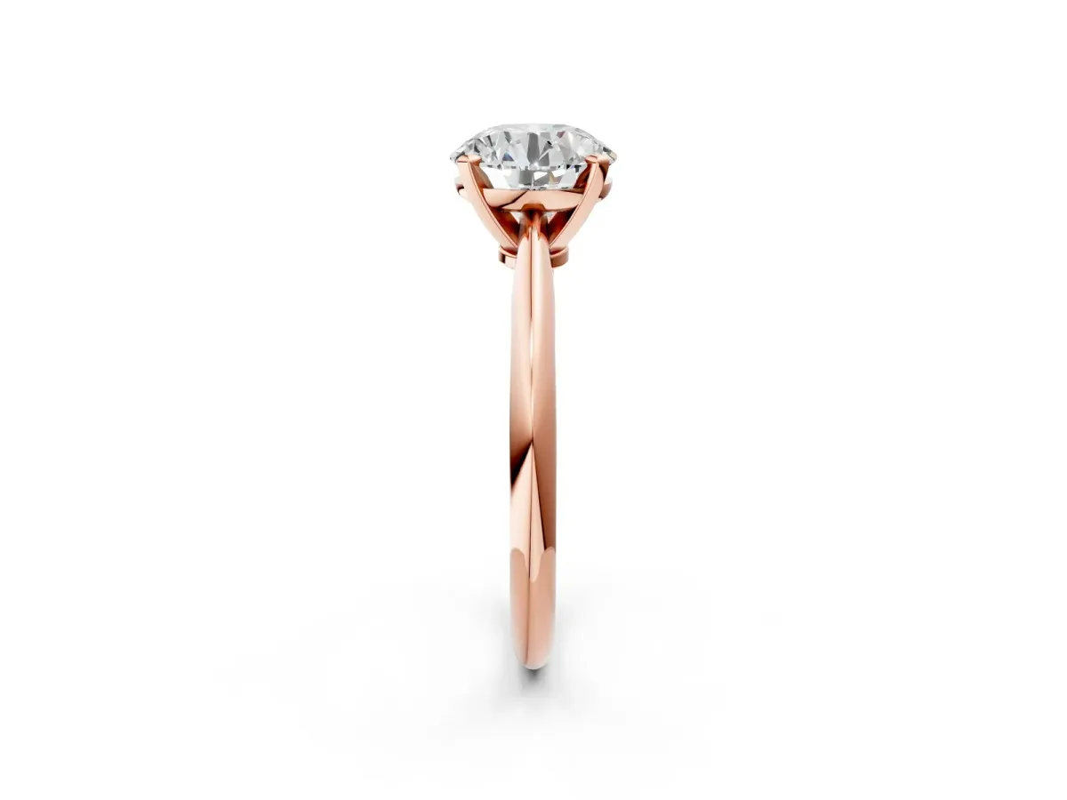 Round Cut Diamond Solitaire Engagement Ring with Classic Band and Four-Prong Setting Rose gold
