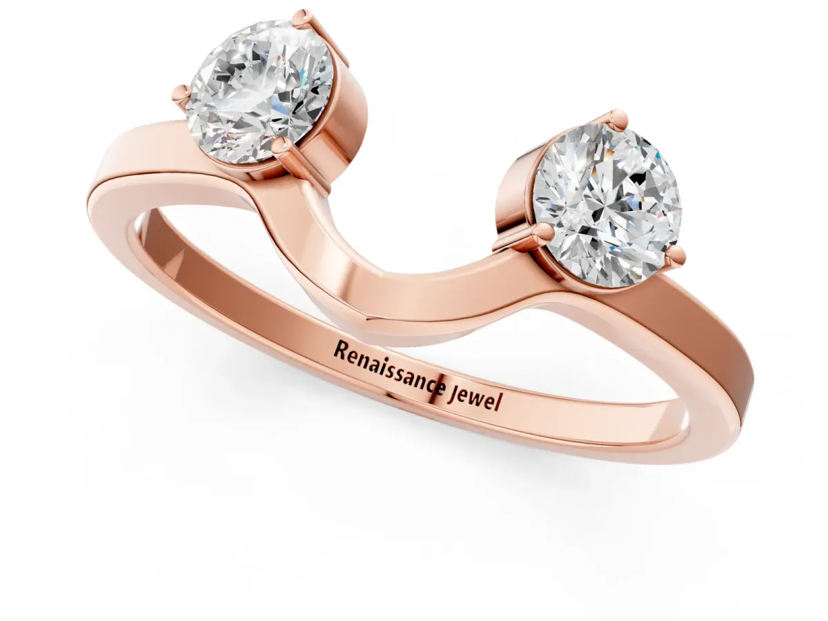 Dual Round Diamond Open Band Ring with Prong Setting Rose gold