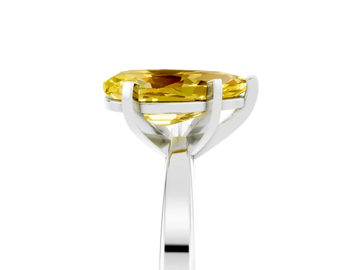 Pear Cut Yellow Sapphire Solitaire Engagement Ring with Classic Band and Four-Prong Setting Platinum