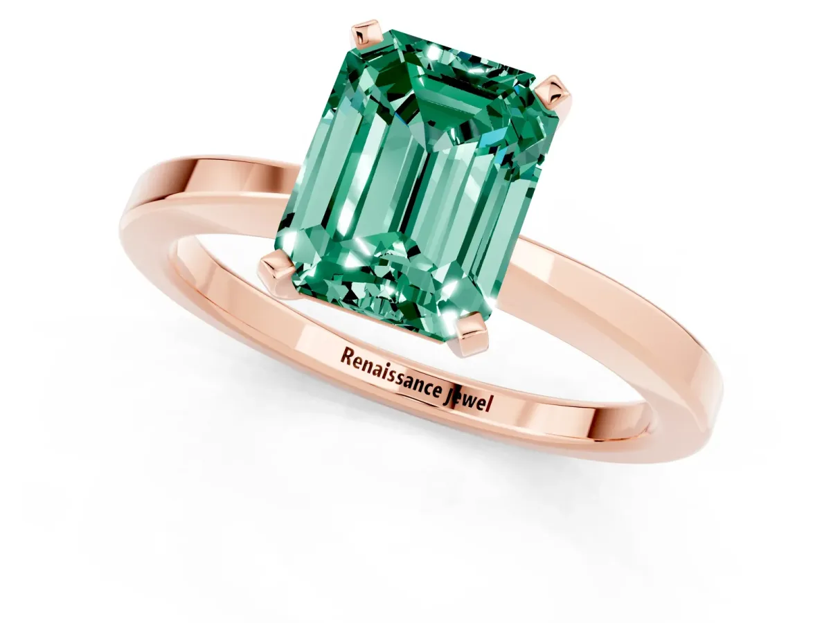Emerald Cut Green Sapphire Solitaire Engagement Ring with Classic Band and Four-Prong Setting Rose gold