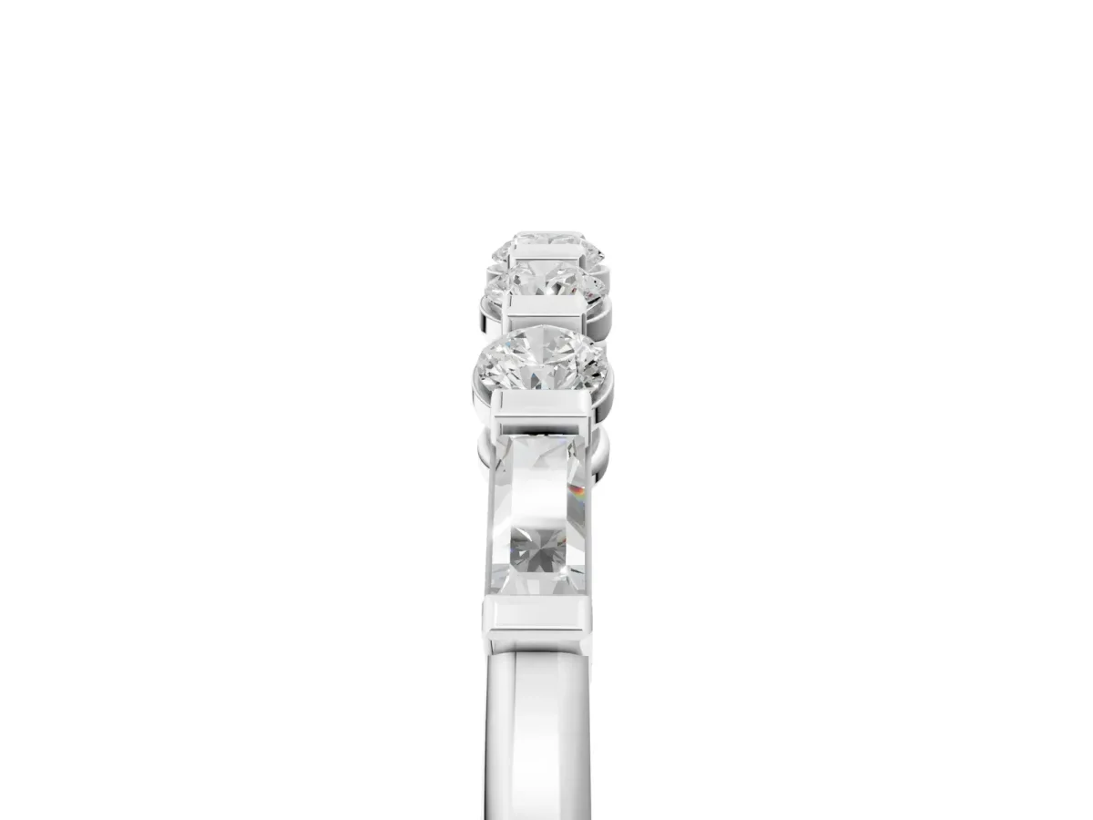 Round and Baguette Diamond Prong Set Half-Eternity Band Silver