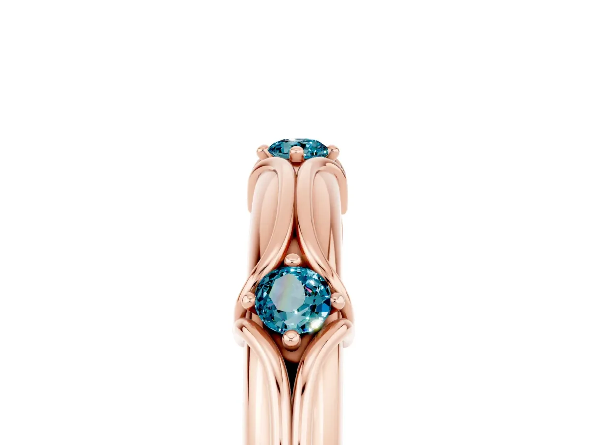 Round Blue Topaz Prong Set Milgrain Eternity Band Rose gold
