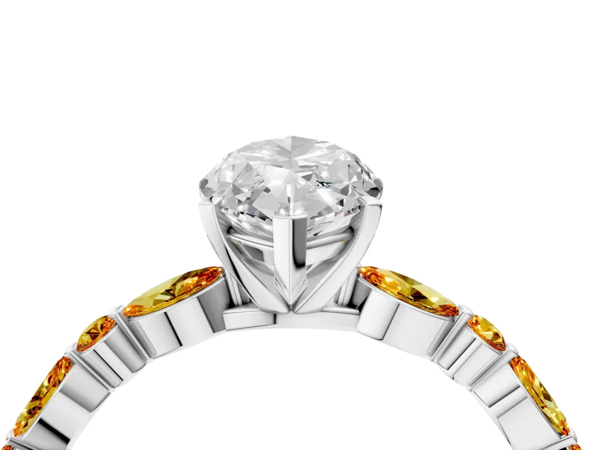 Marquise Cut Diamond Ring with Marquise and Round Citrine Side Stones and Four-Prong Setting Silver