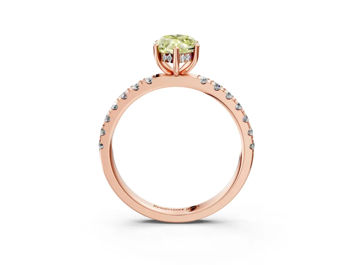 Fancy Yellow Marquise Cut Diamond Pave Band Solitaire Ring with Round and Prong Setting Rose gold