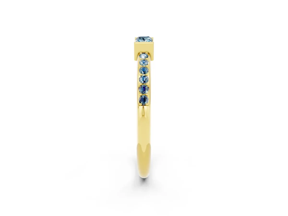 Baguette Aquamarine Pavé Band with Bar Setting Yellow gold