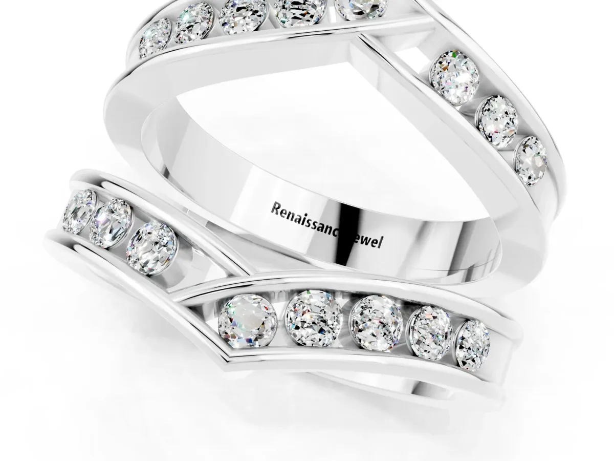 Round Moissanite Channel-Set Chevron Band Silver