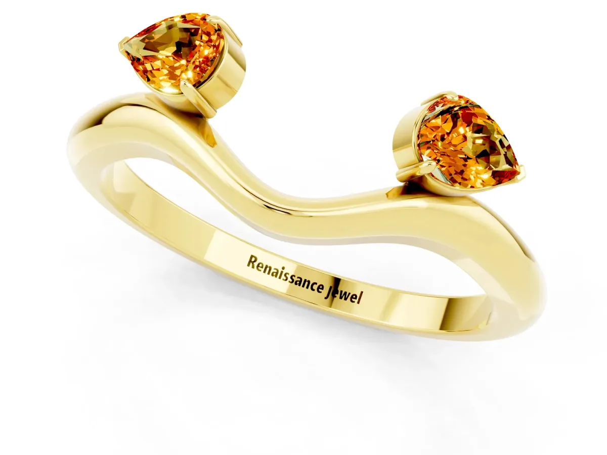 Pear Cut Citrine Two-Stone Open Band Ring with Prong Setting Yellow gold