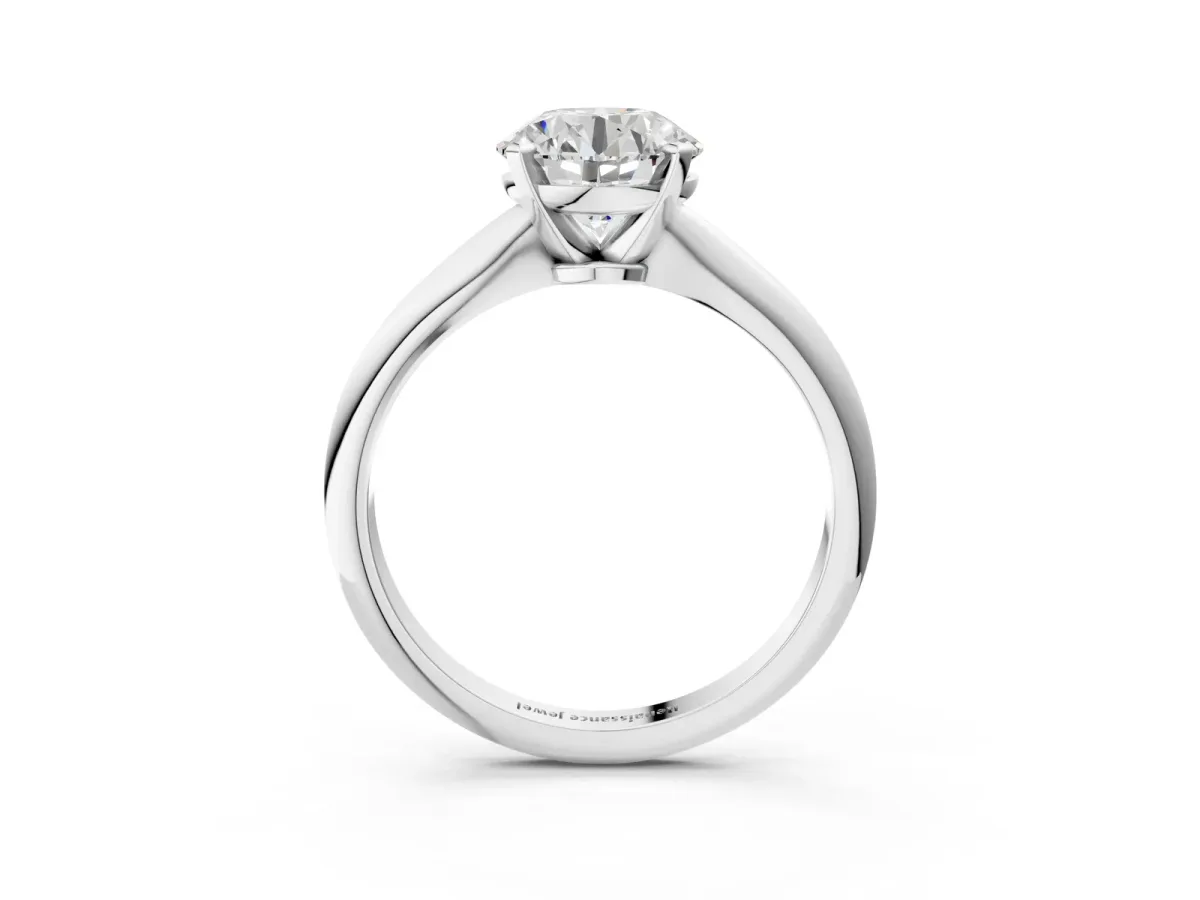 Round Cut Diamond Solitaire Engagement Ring with Classic Band and Four-Prong Setting White gold