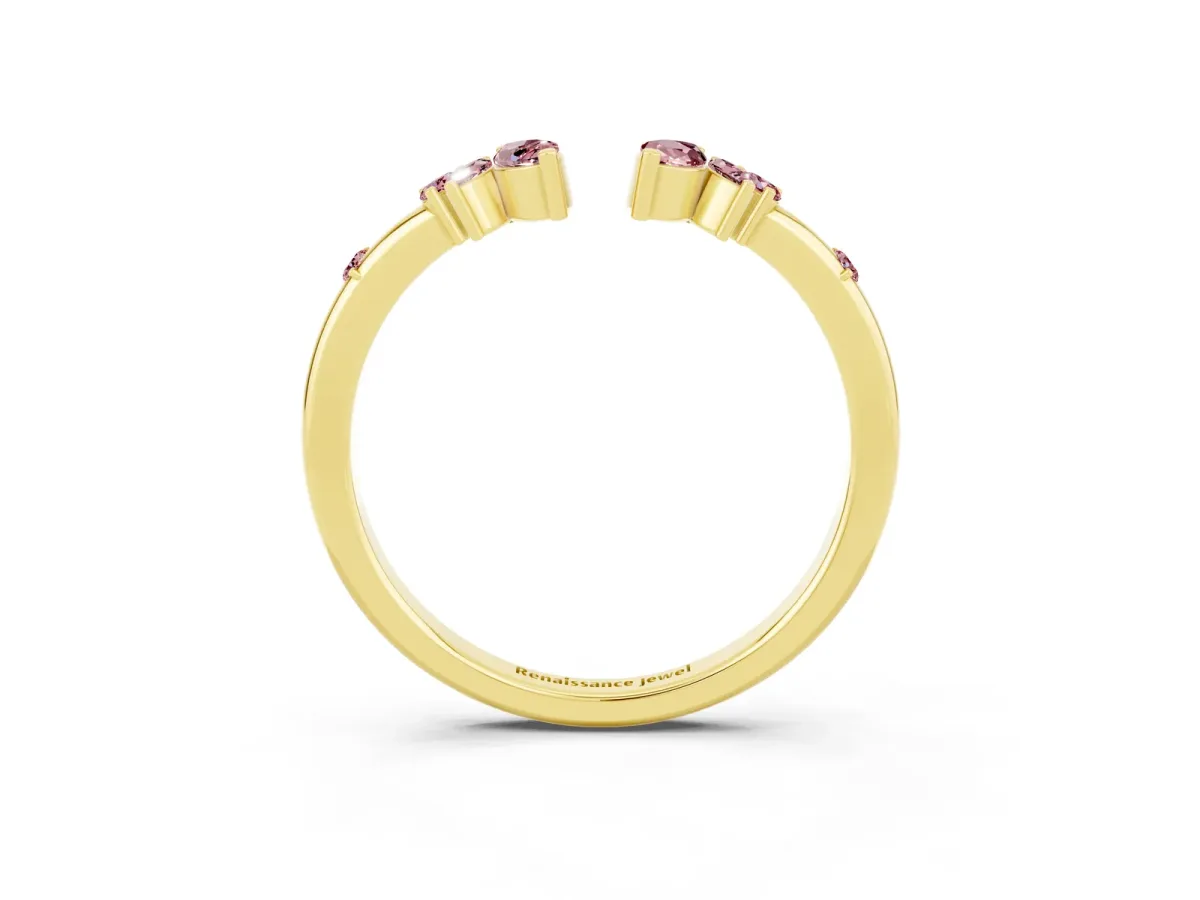 Open Marquise Cluster Morganite Band with Prong Setting Yellow gold