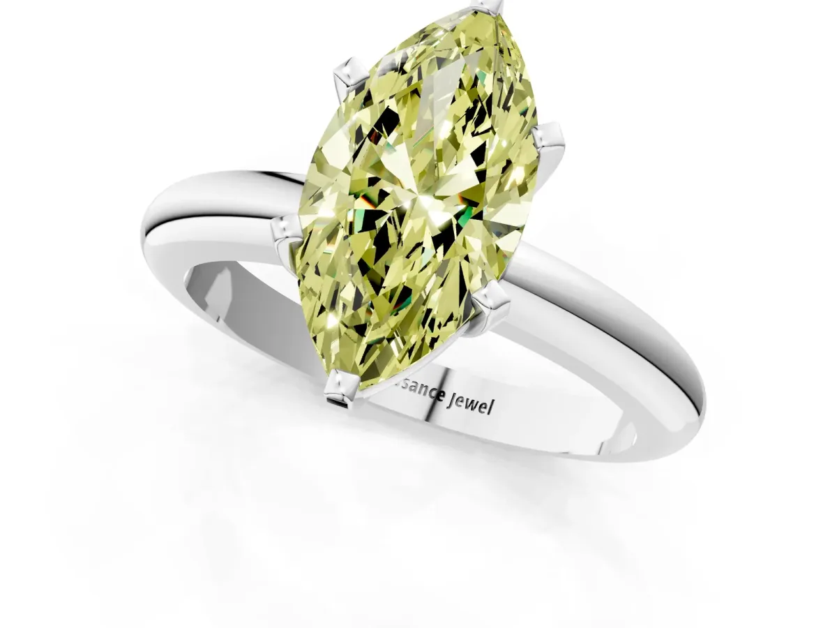 Fancy Yellow Marquise Cut Diamond Solitaire Engagement Ring with Round Band and Four-Prong Setting Silver