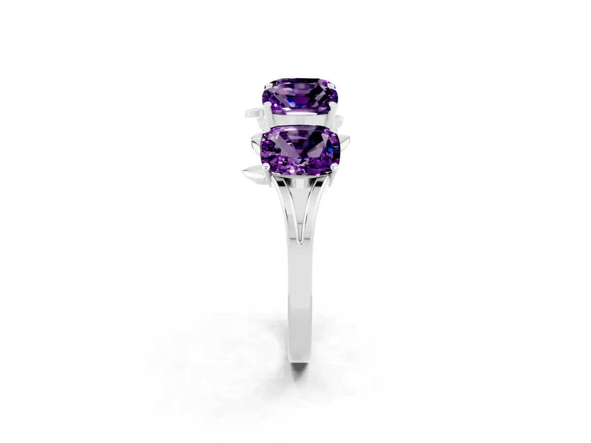 Four-Stone Elongated Cushion Amethyst Band with Nature-Inspired Prong Setting Platinum