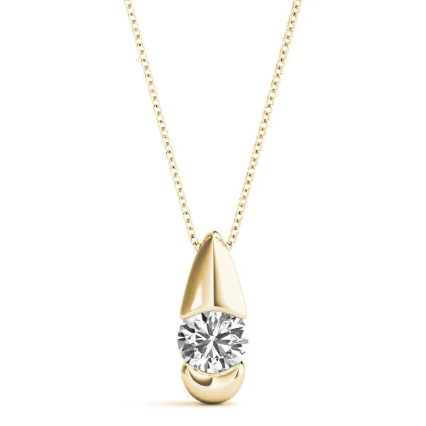 Round Diamond Bezel Set Teardrop Pendant Yellow gold