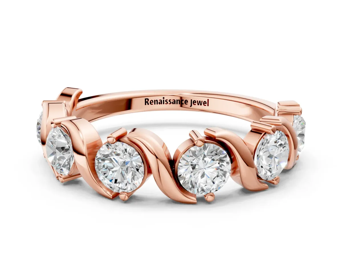 Round Diamond Half Eternity Band with Wave Prong Setting Rose gold