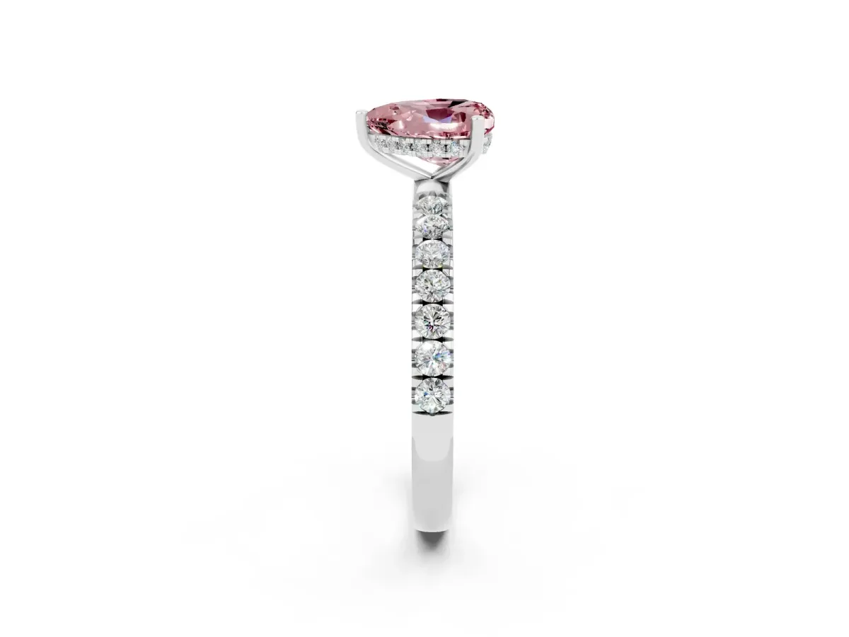 Heart Cut Morganite Pave Band Solitaire Ring with Round and Prong Setting Platinum