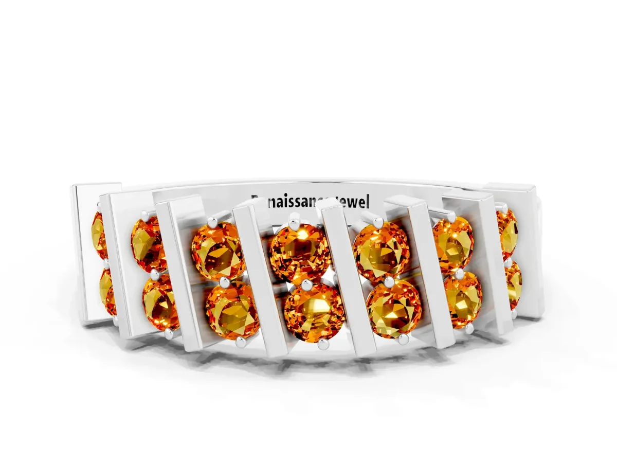 Channel Set Round Citrine Anniversary Band with Vertical Prongs White gold