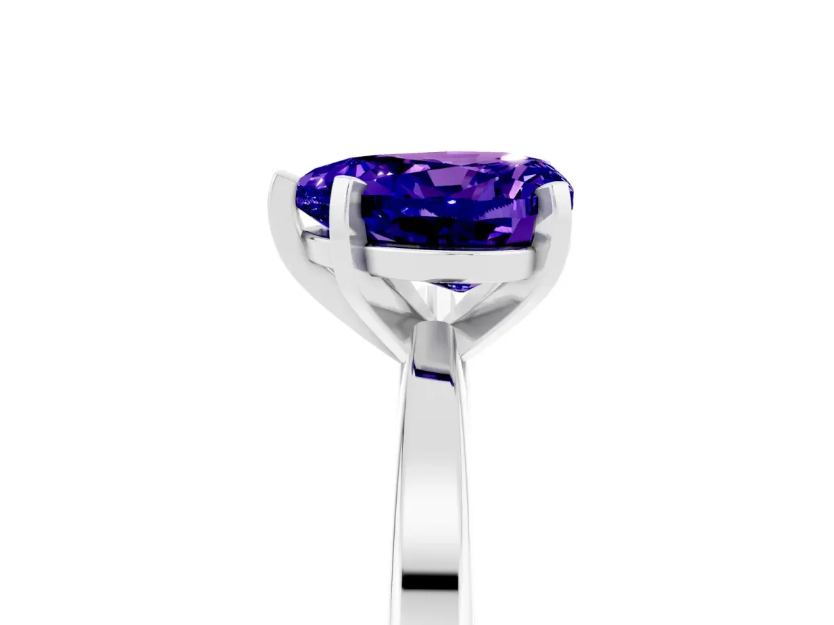 Heart Cut Tanzanite Solitaire Engagement Ring with Classic Band and Four-Prong Setting Silver