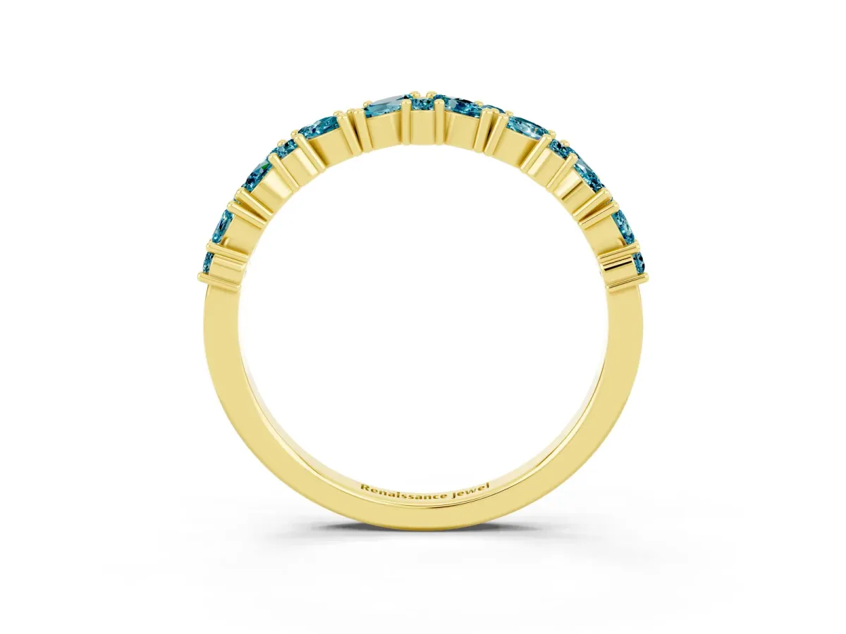 Marquise and Round Blue Topaz Vine Eternity Band with Prong Setting Yellow gold