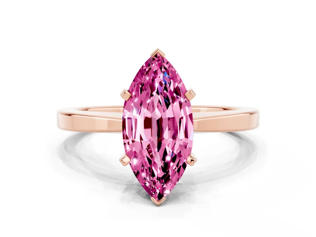 Marquise Cut Pink Sapphire Solitaire Engagement Ring with Classic Band and Four-Prong Setting Rose gold