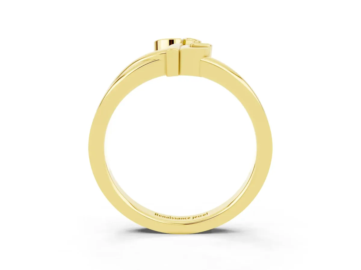 Three-Stone Round Aquamarine Leaf Bypass Ring with Bezel Setting Yellow gold