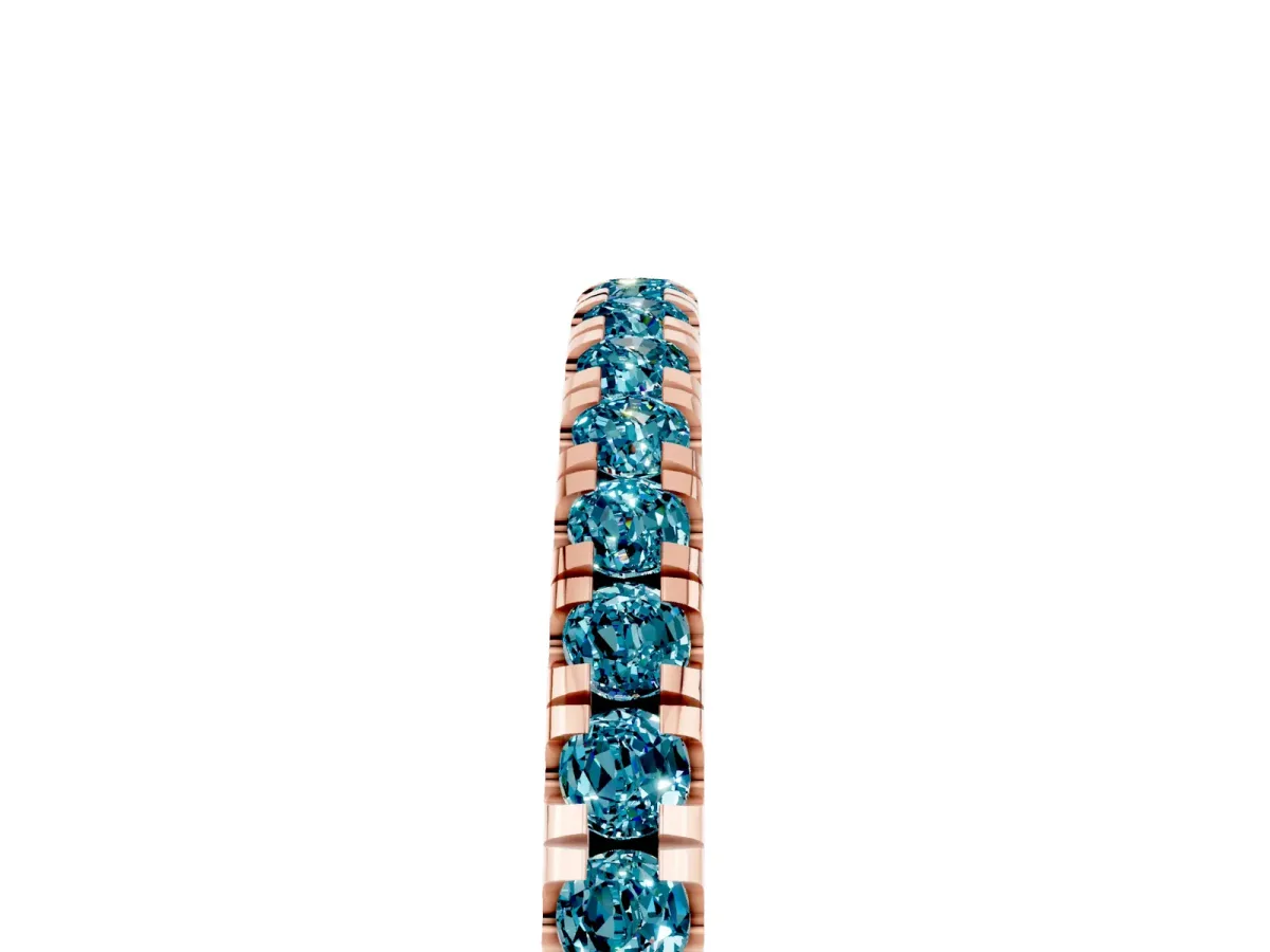 Pavé Round Blue Topaz Half Eternity Band with Shared Prong Setting Rose gold